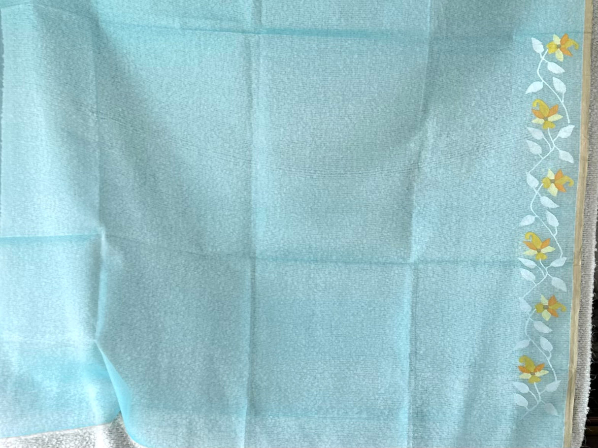 Super Exclusive Blue Colour Handloom Muslin Silk Saree with Jamdani weaving