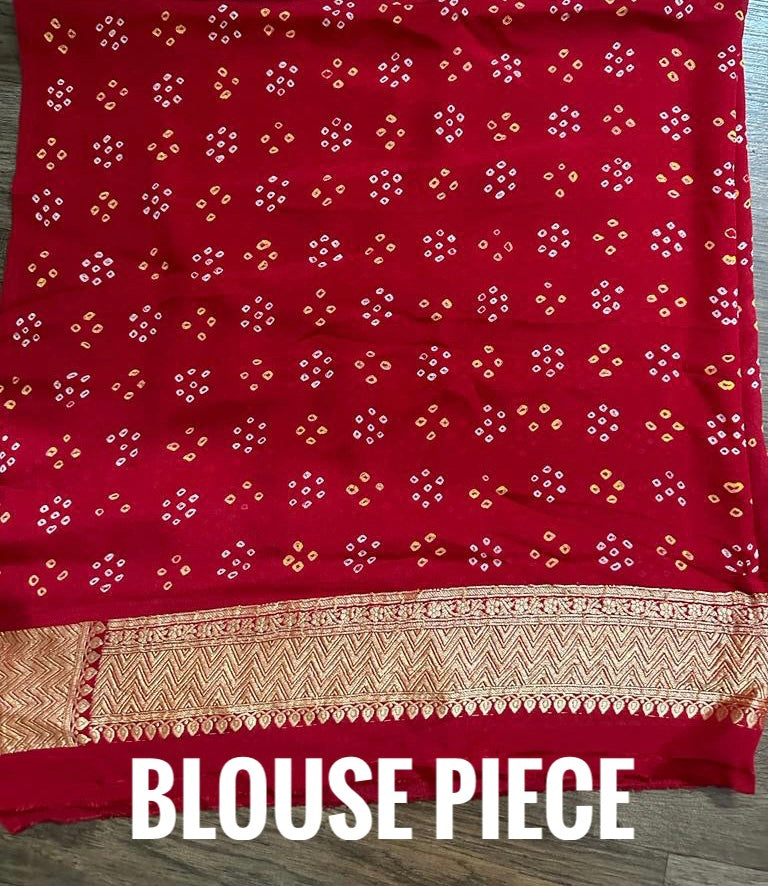 Red Pure Banarsi Georgette Gharchola Bandhani Lehenga