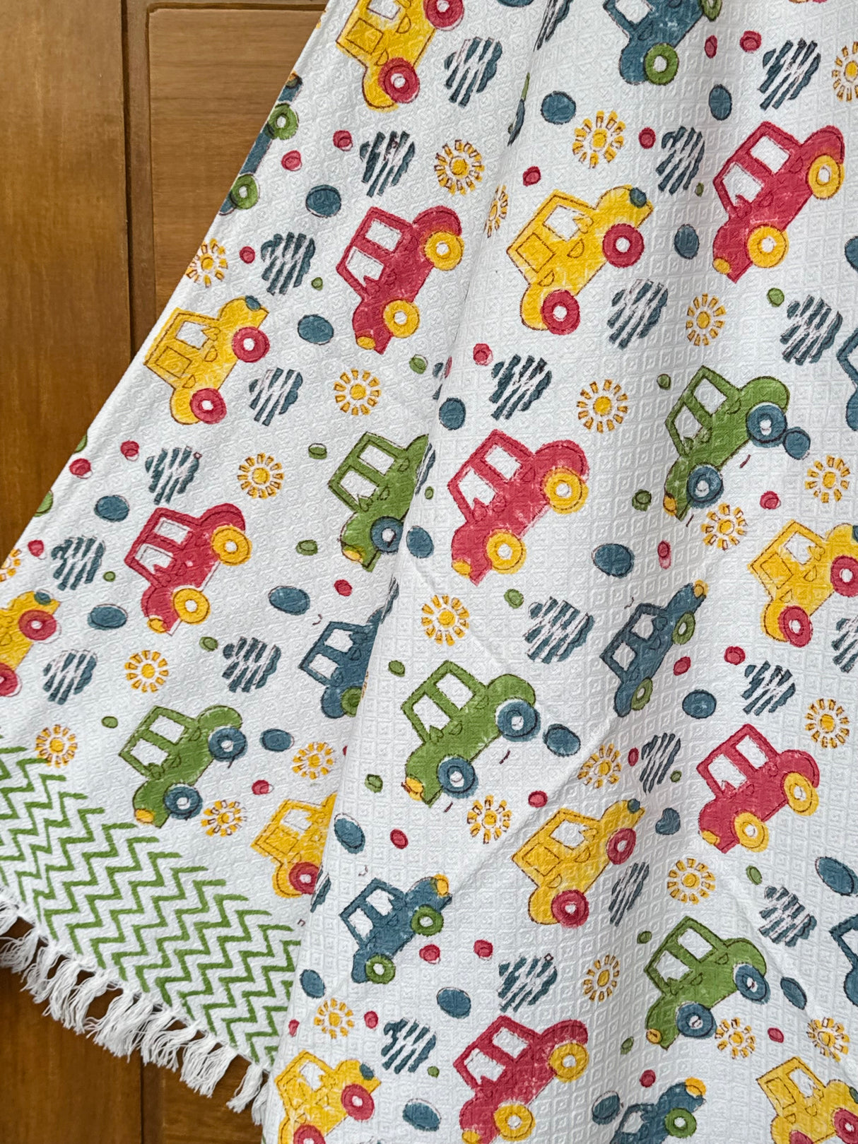 Cotton Colorful Cars & Trucks Towel for Kids – Soft, Playdate Favor