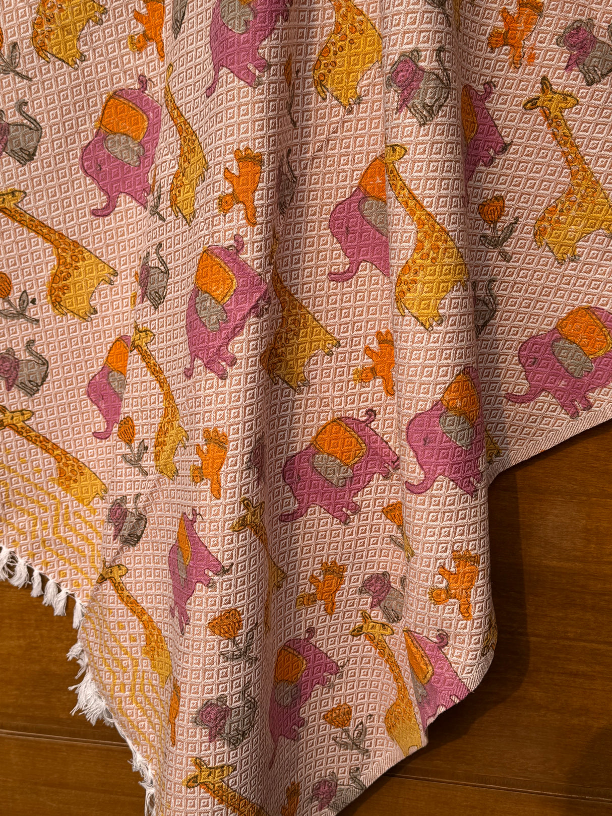 Pink Jungle Blockprint Kids Towel – Cotton Jacquard Weave
