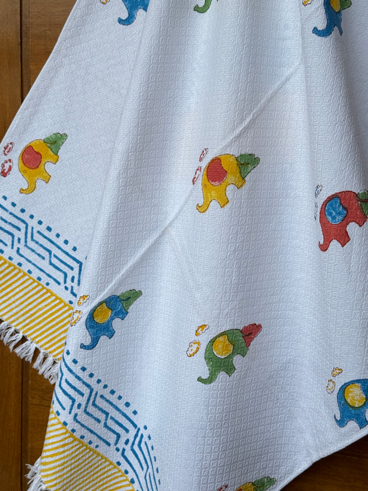 Handblock Printed Elephant Towel – Cotton, Lightweight, Perfect Playdate Gift