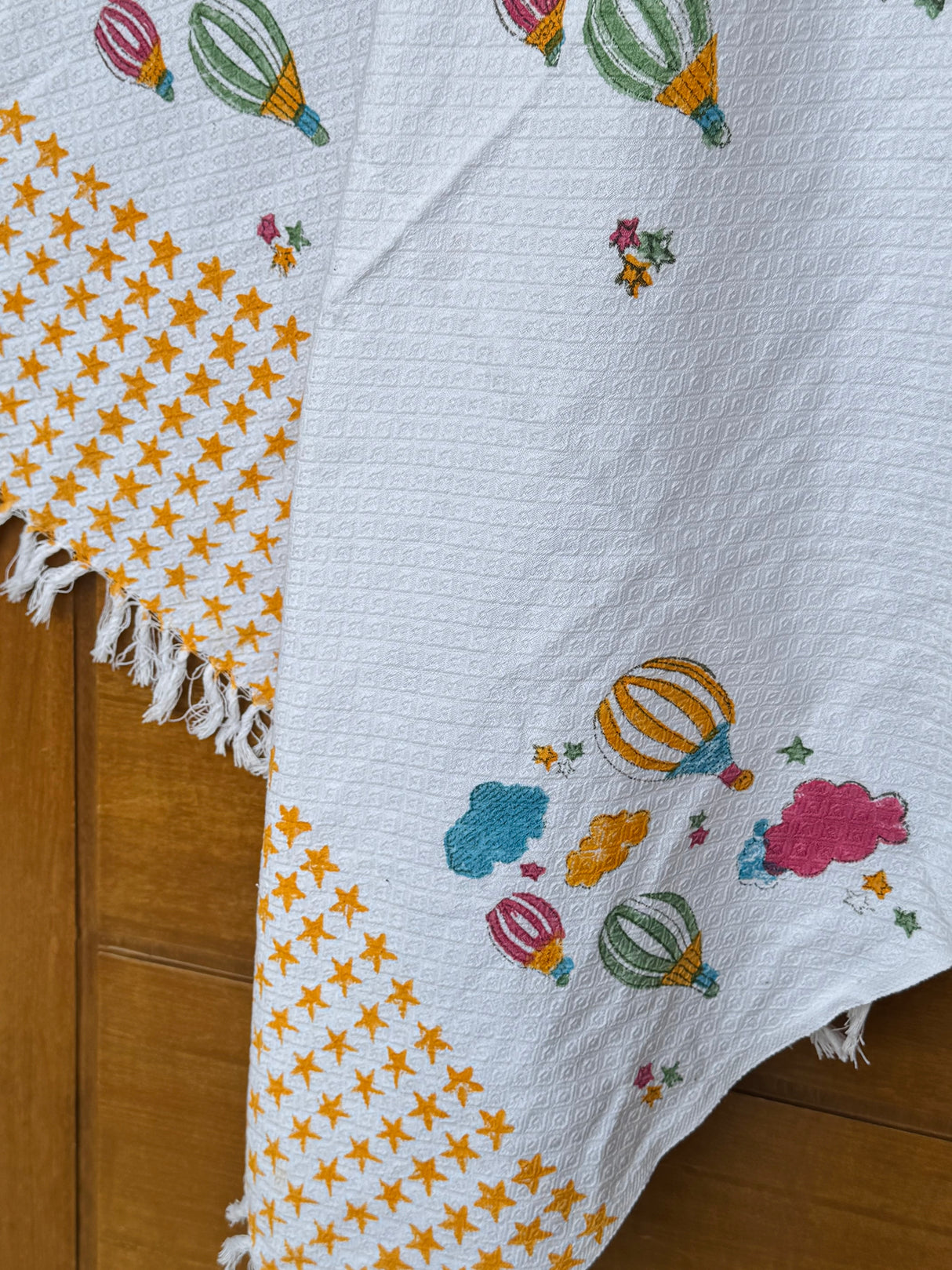 Soft Cotton Hot Air Balloon Towel – Handblock Printed, Perfect Newborn Gifting