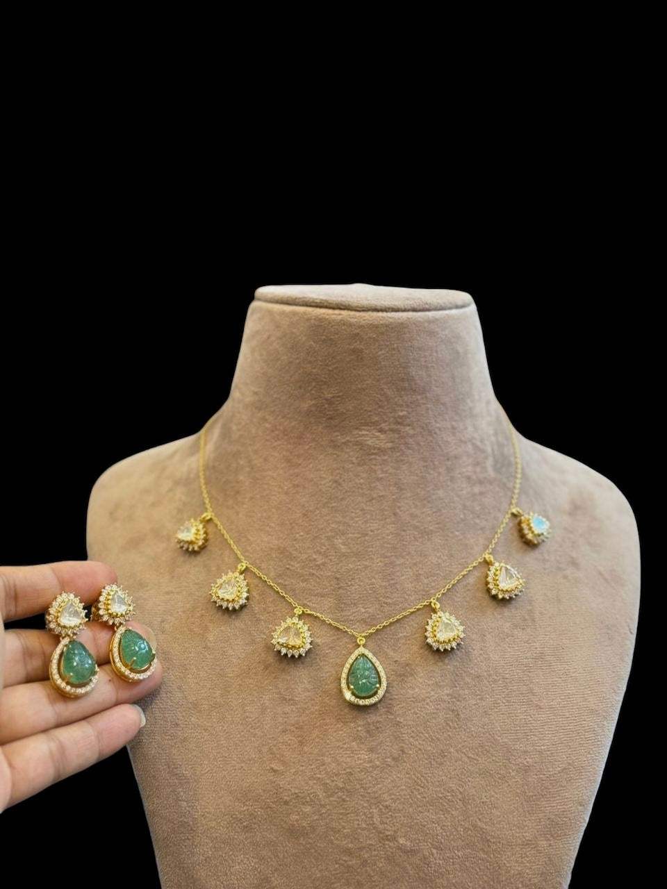 Aventurine Whisper Necklace Set Handcrafted Using 92.5 Silver