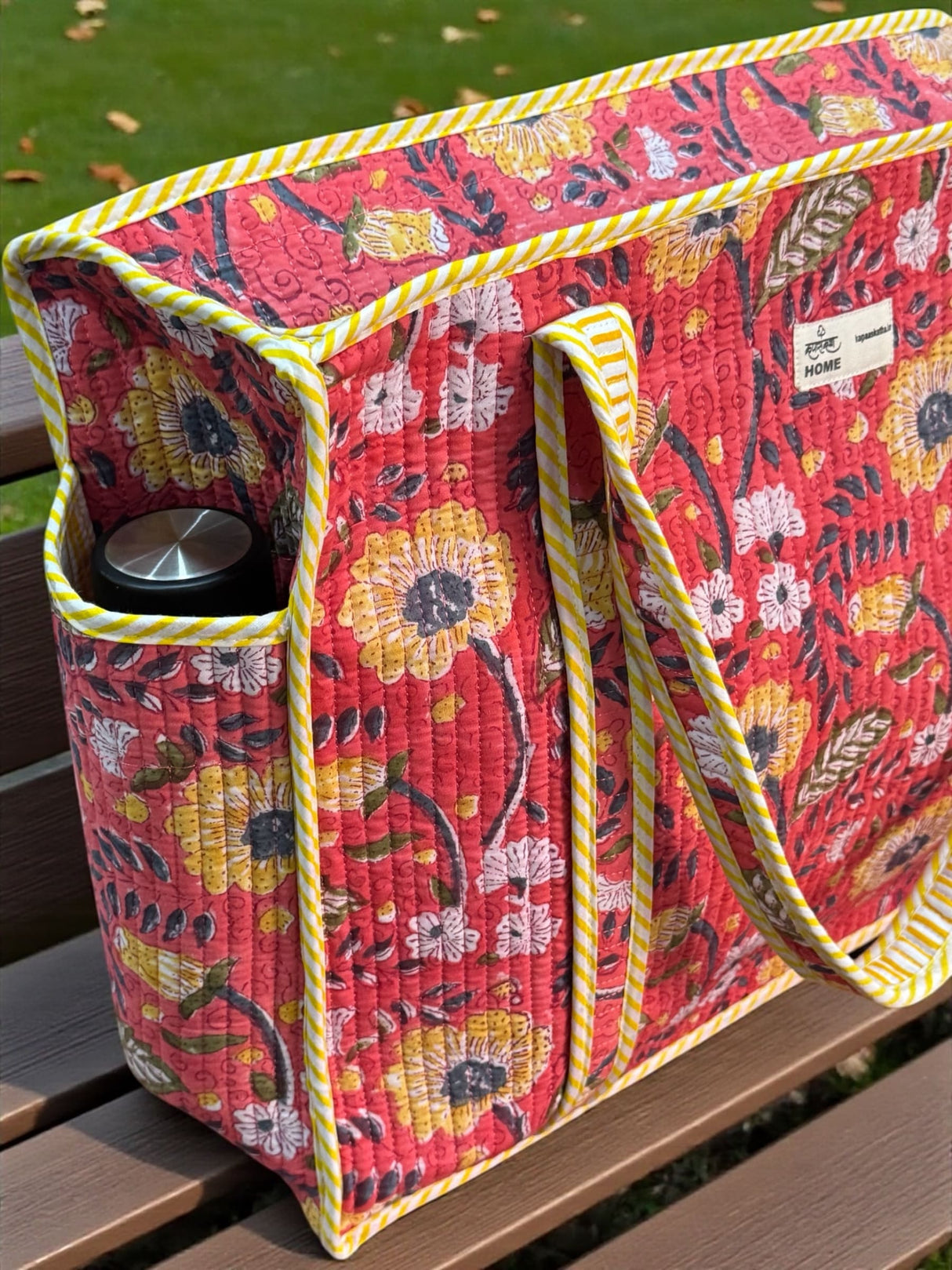 Stylish Red Floral Block Print | Handcrafted Tote Bag