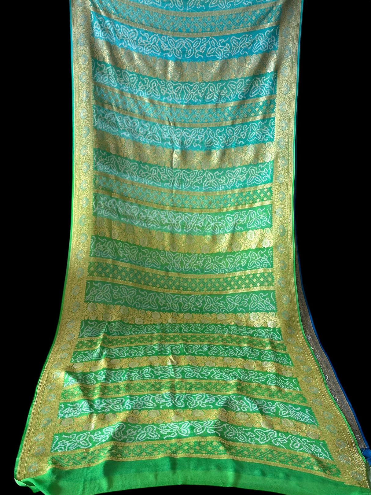 Neeli Rang Bandhani Banarasi Pure Georgette Saree