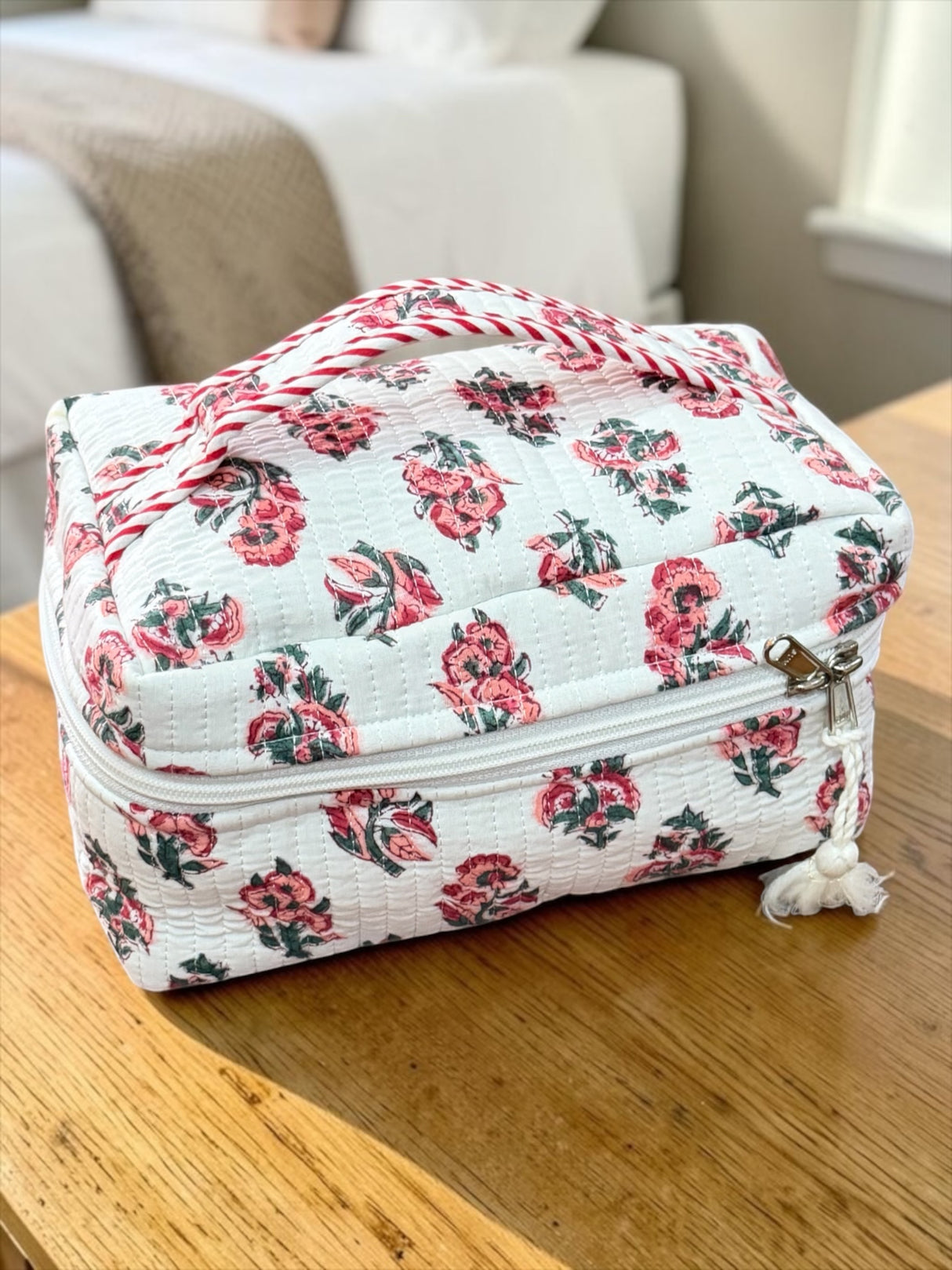 Minimal Red Floral Handcrafted Multipurpose Vanity bag