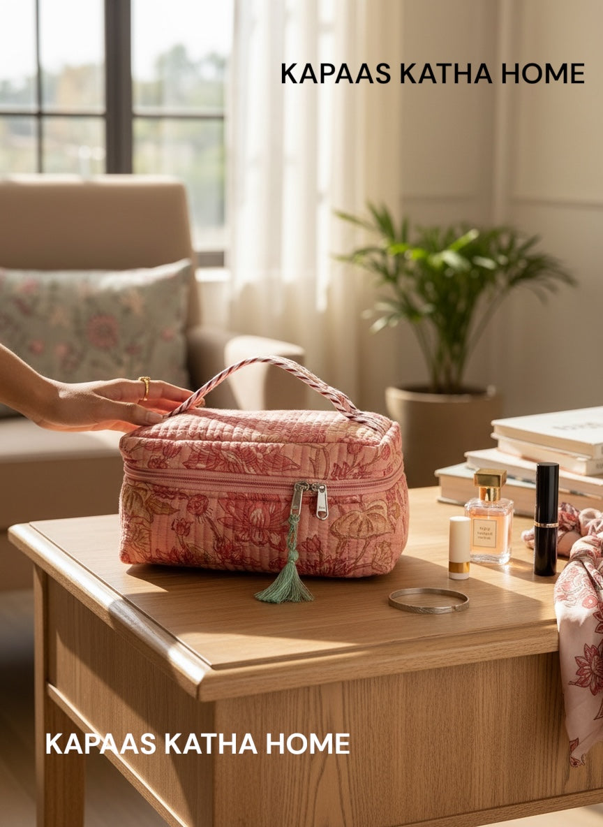 Stylish Floral Block Print Handcrafted Vanity Bag