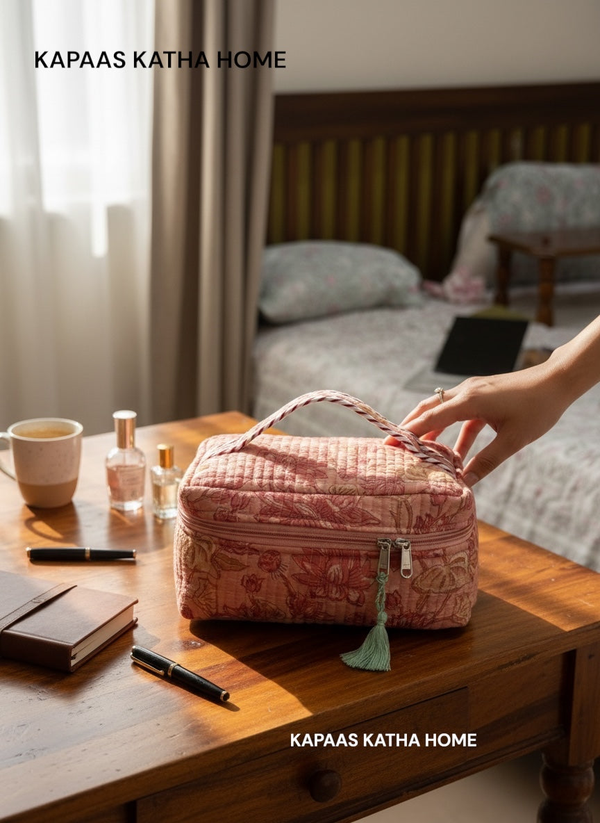Stylish Floral Block Print Handcrafted Vanity Bag