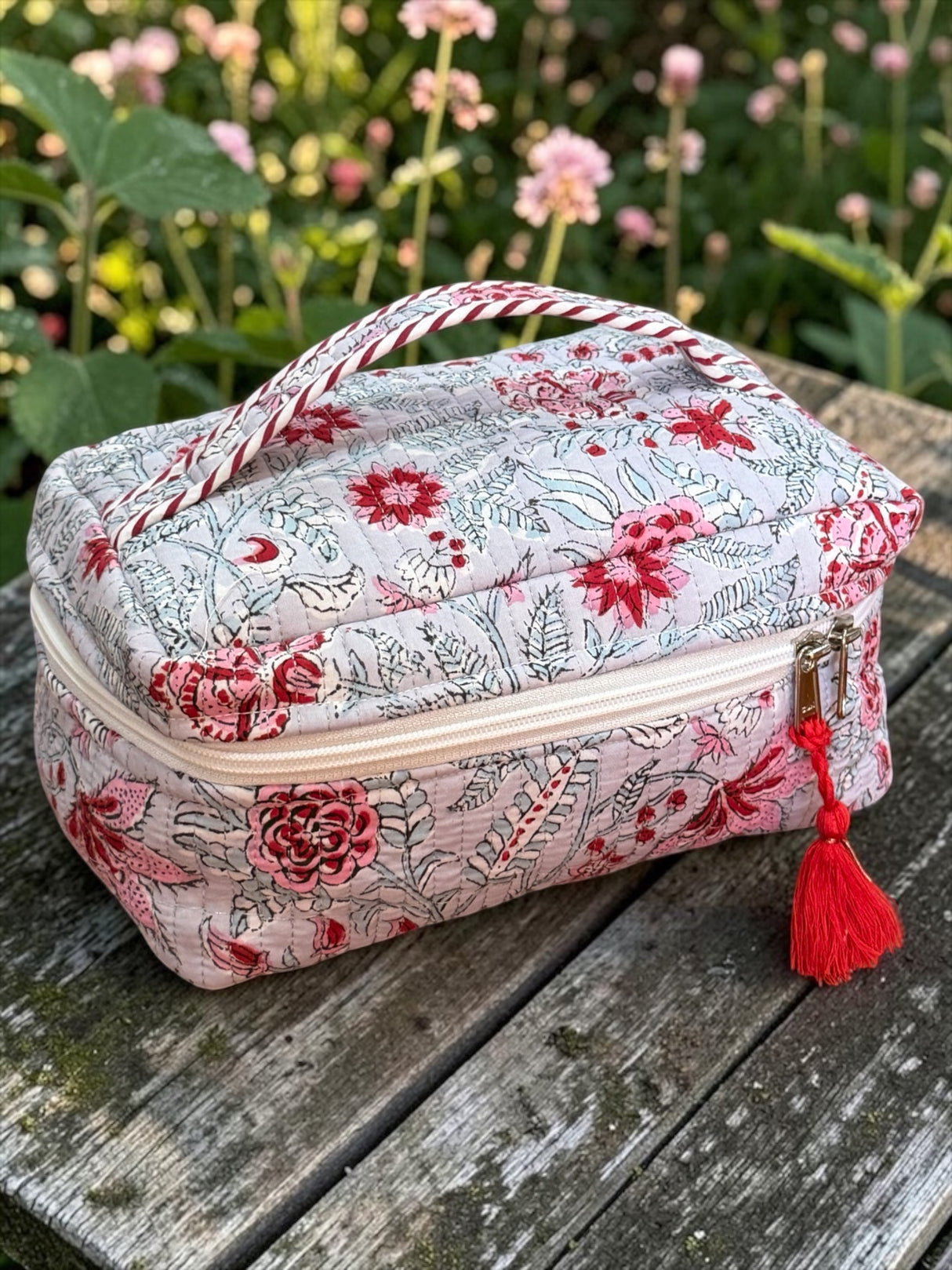 Premium Floral Pattern Lightweight Quilted Organizer Vanity Bag