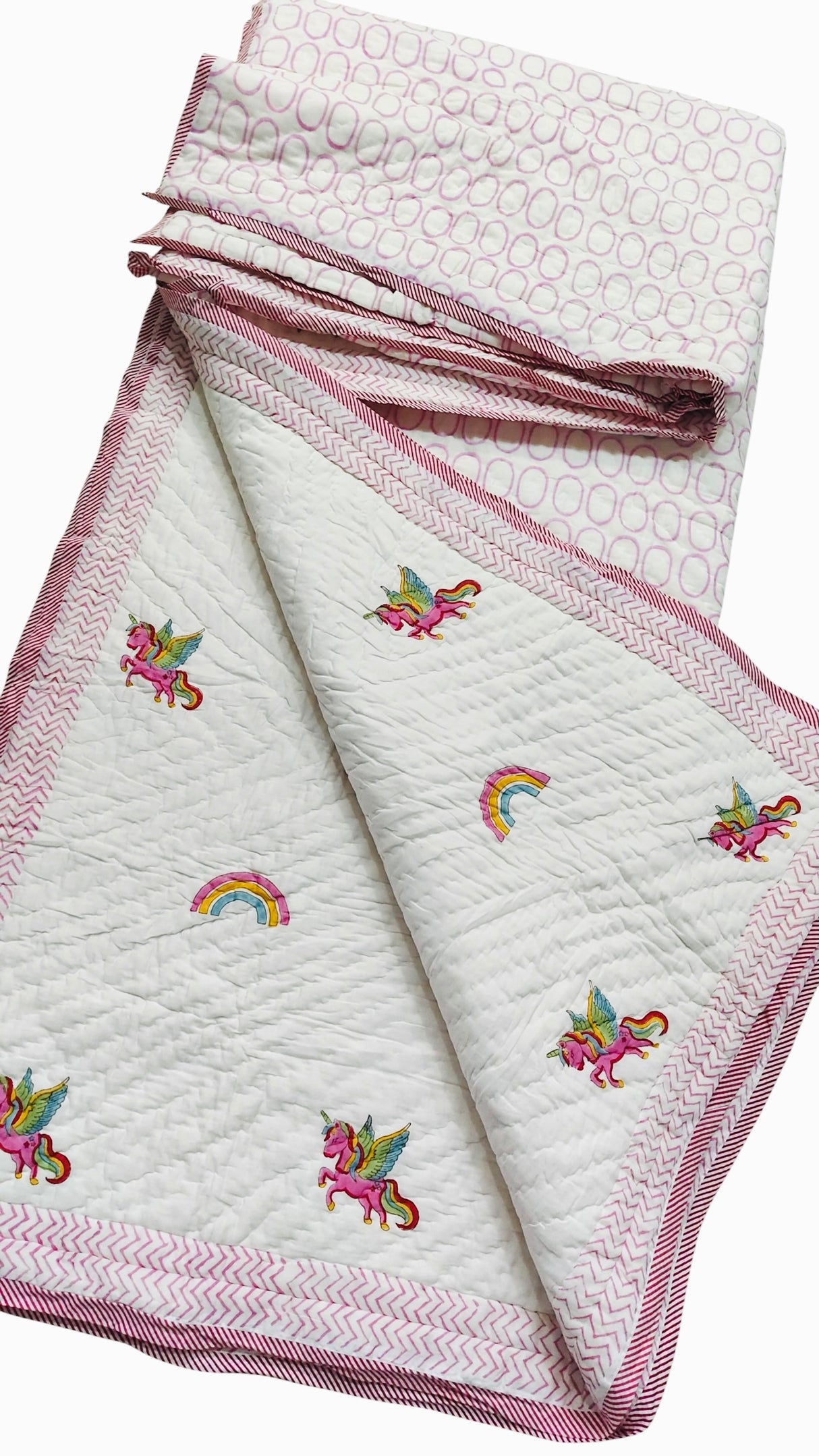 Pink Unicorn & Rainbow – Layered Kids Quilt Blanket