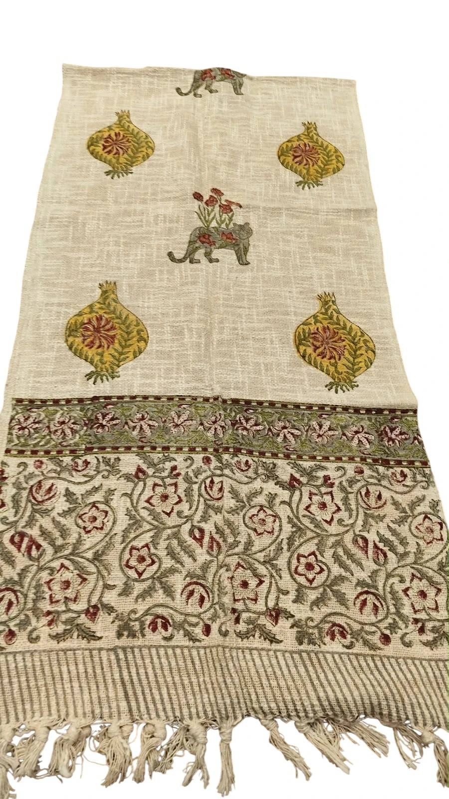 Mustard Floral Motif Handblock Printed Cotton Table Runner