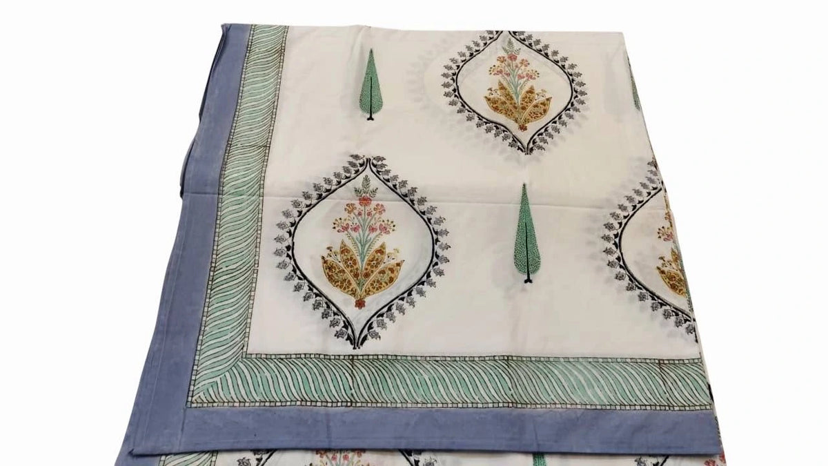 Floral Arch Hand Block Printed Cotton Bedsheet Set