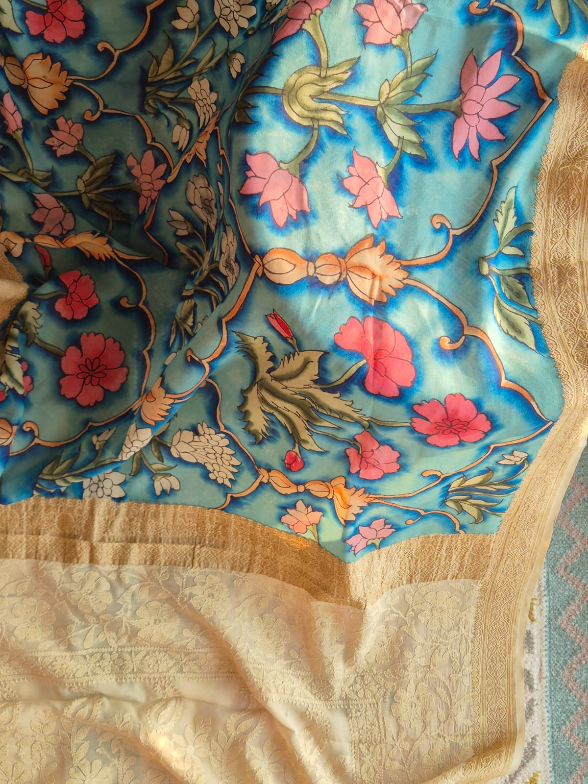 rangrekha-sutra-pure-banarasi-georgette-kalamkari-saree-with-lucknow-hand-chikankari