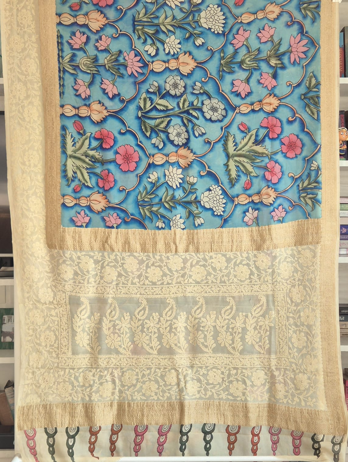 rangrekha-sutra-pure-banarasi-georgette-kalamkari-saree-with-lucknow-hand-chikankari