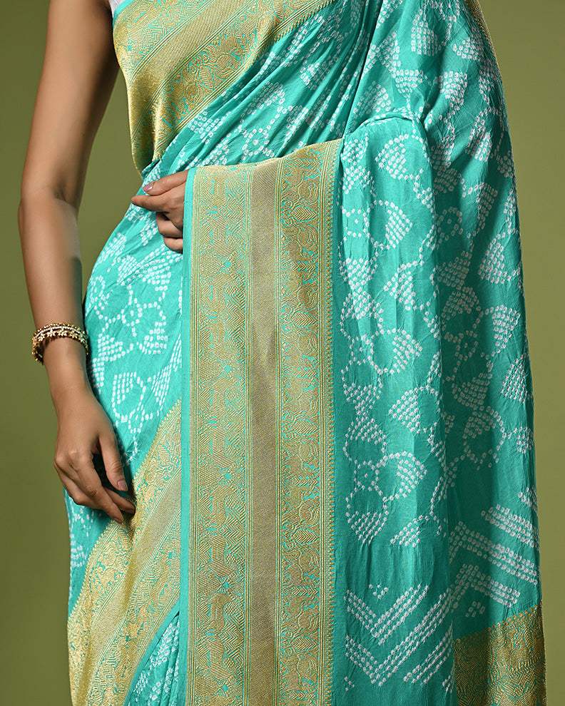 Sea Green Pure Banarsi Silk Bandhani Saree