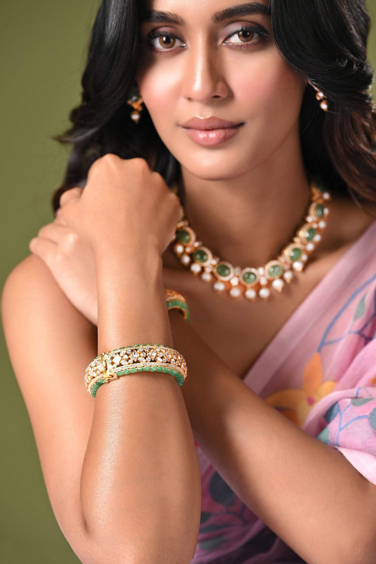 Shahi Jadau Kada Handcrafted Using 92.5 Silver Statement Moissanite Polki