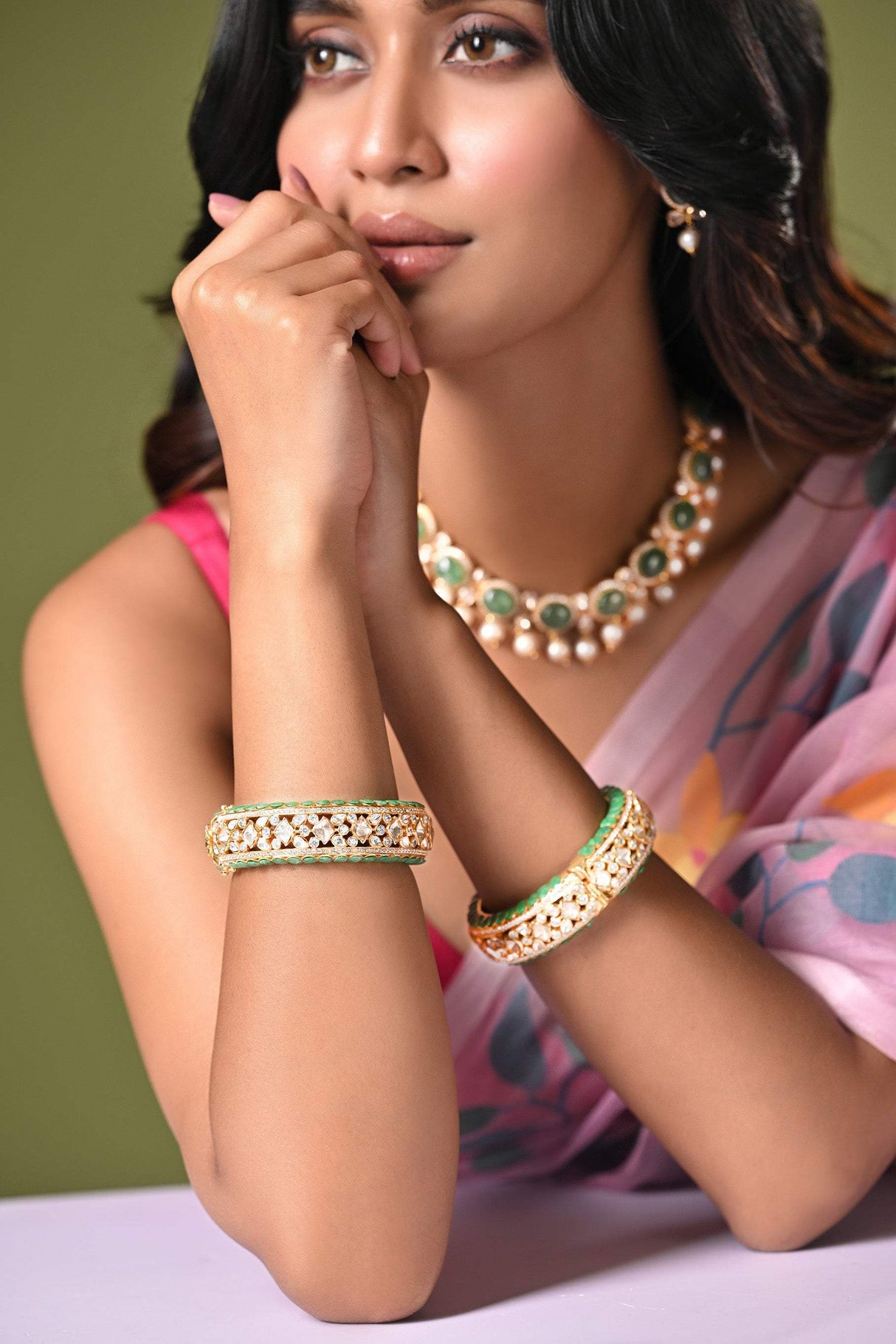 Shahi Jadau Kada Handcrafted Using 92.5 Silver Statement Moissanite Polki