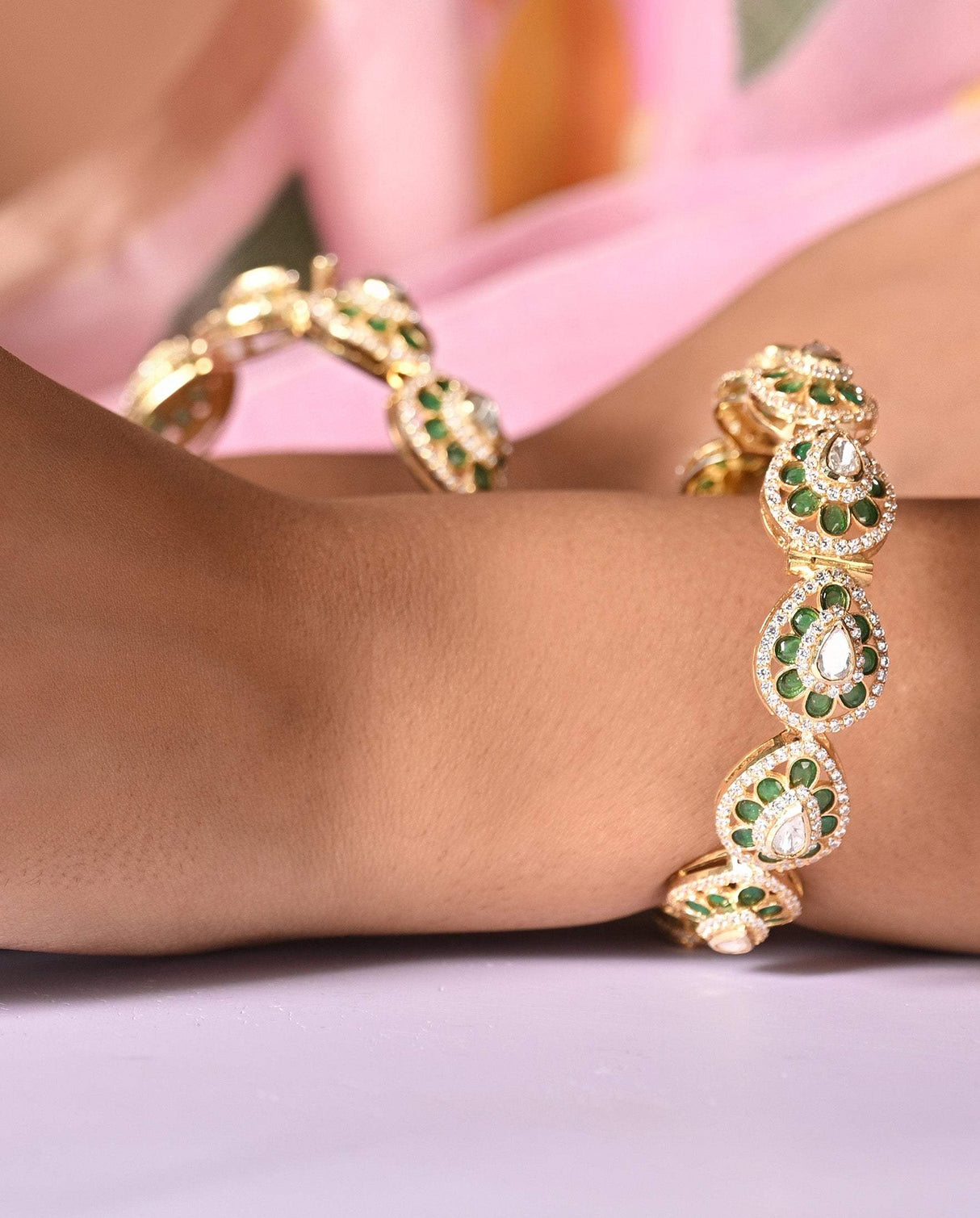 Raang Mahal - Super exclusive Green Aventurine handcrafted 92.5 silver kadas