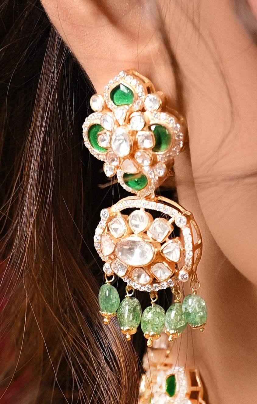 Maharani Sitara Royal and Celestial Handcrafted 925 SIlver Moissanite Polki Necklace and Earrings