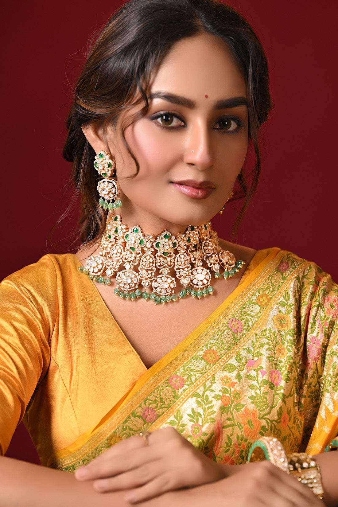 Maharani Sitara Royal and Celestial Handcrafted 925 SIlver Moissanite Polki Necklace and Earrings