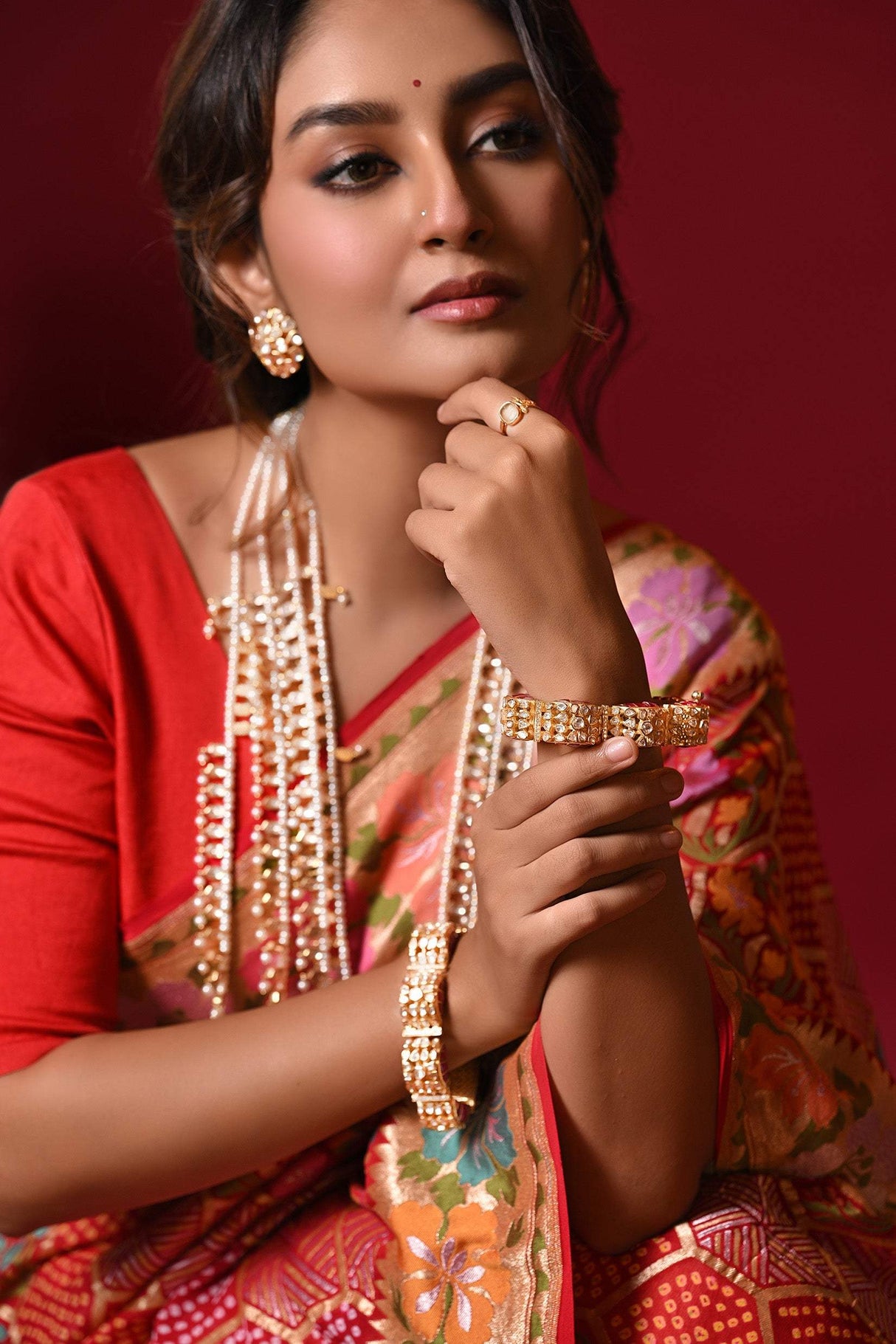 Ziva Polki Treasures - 92.5 Silver Ruby Gajra Kadas with Moissanite Polki