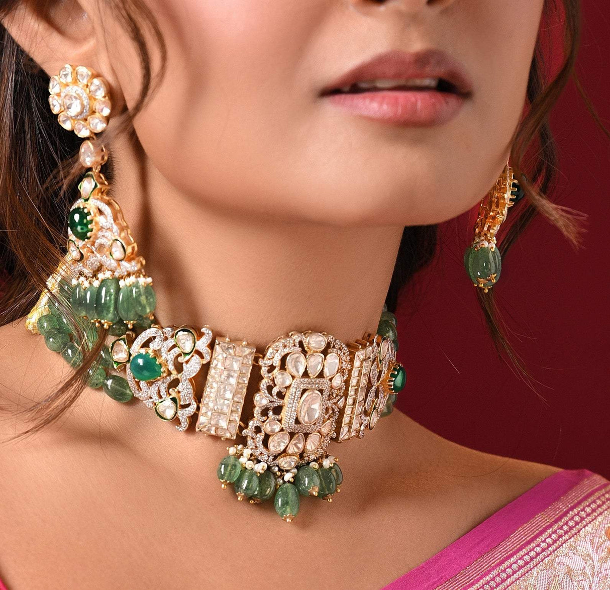 Gorgeous Handcrafted 92.5 Silver Choker and Earrings