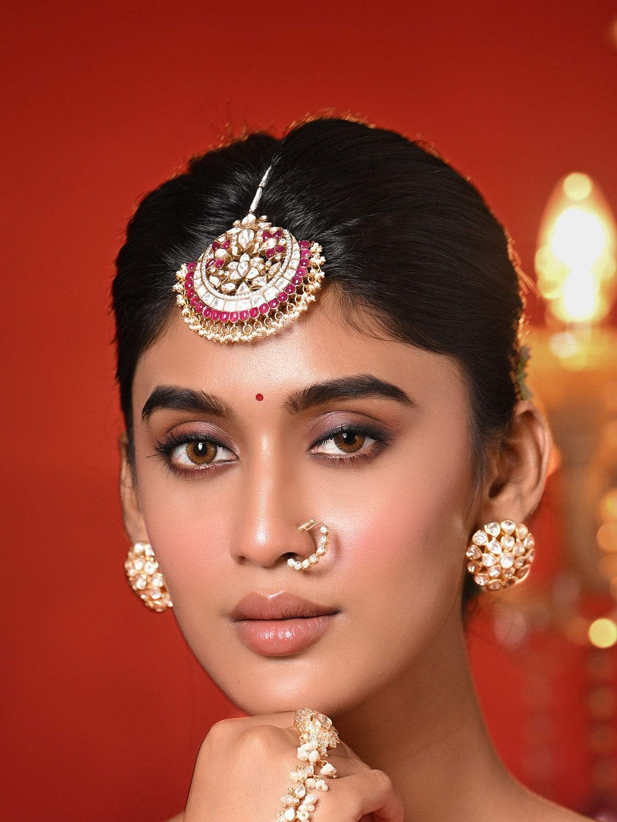 Noor-e-Taaj 92.5 Silver Maang Tikka With Moissanite Polki