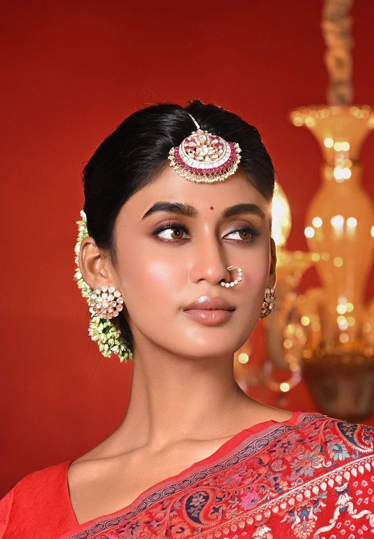 Noor-e-Taaj 92.5 Silver Maang Tikka With Moissanite Polki