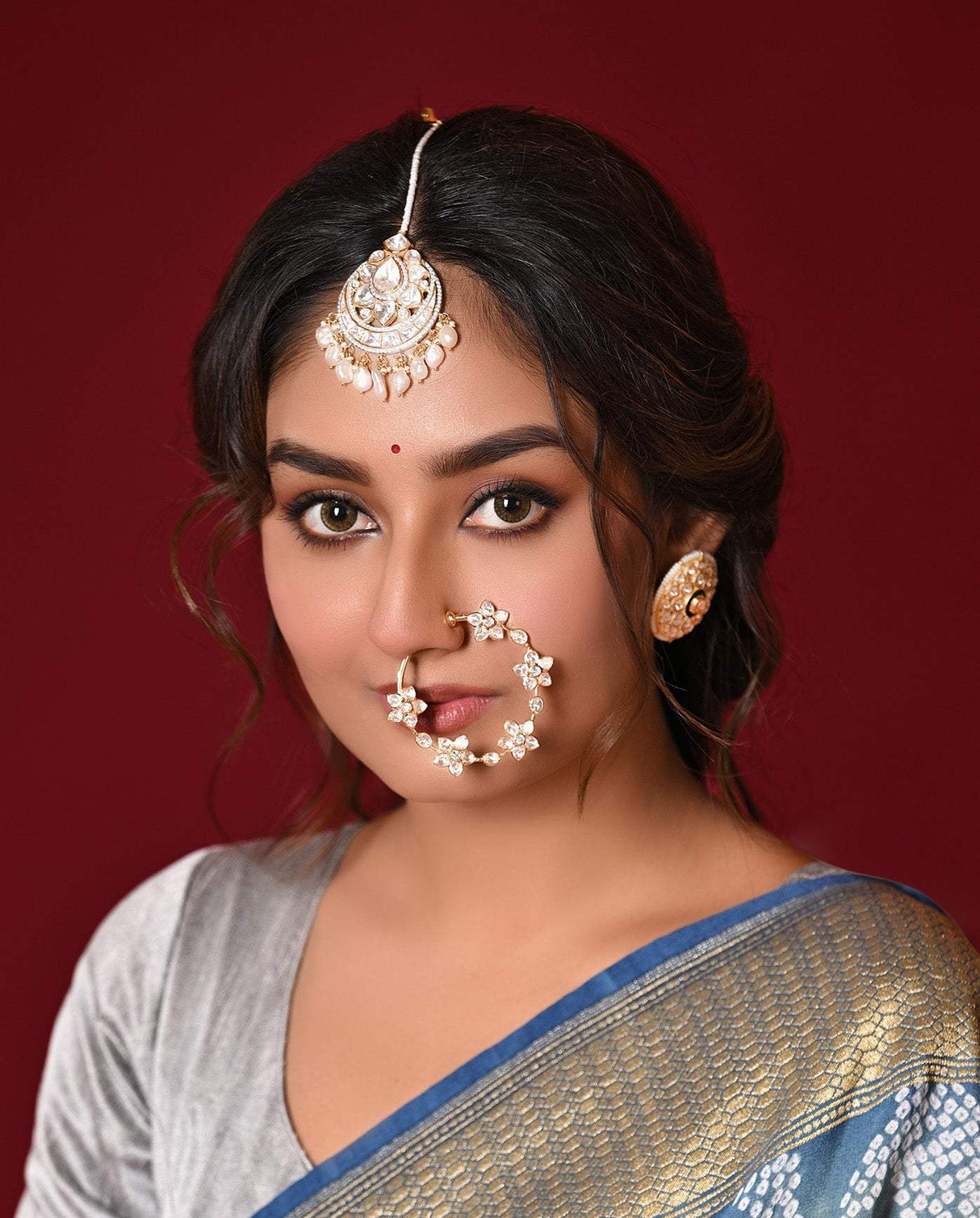 Chandni Curve - Handcrafted 92.5 Silver Base Maang Tikka with Moissanite Polki