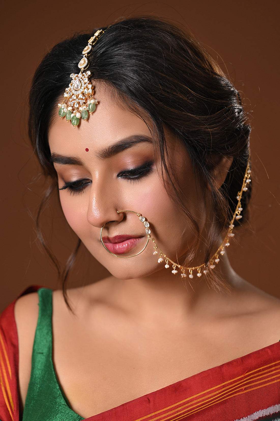 Noor-e-Bahar Handcrafted 92.5 Silver 3 stone Nath