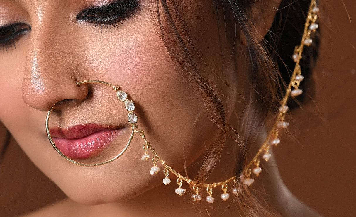 Noor-e-Bahar Handcrafted 92.5 Silver 3 stone Nath