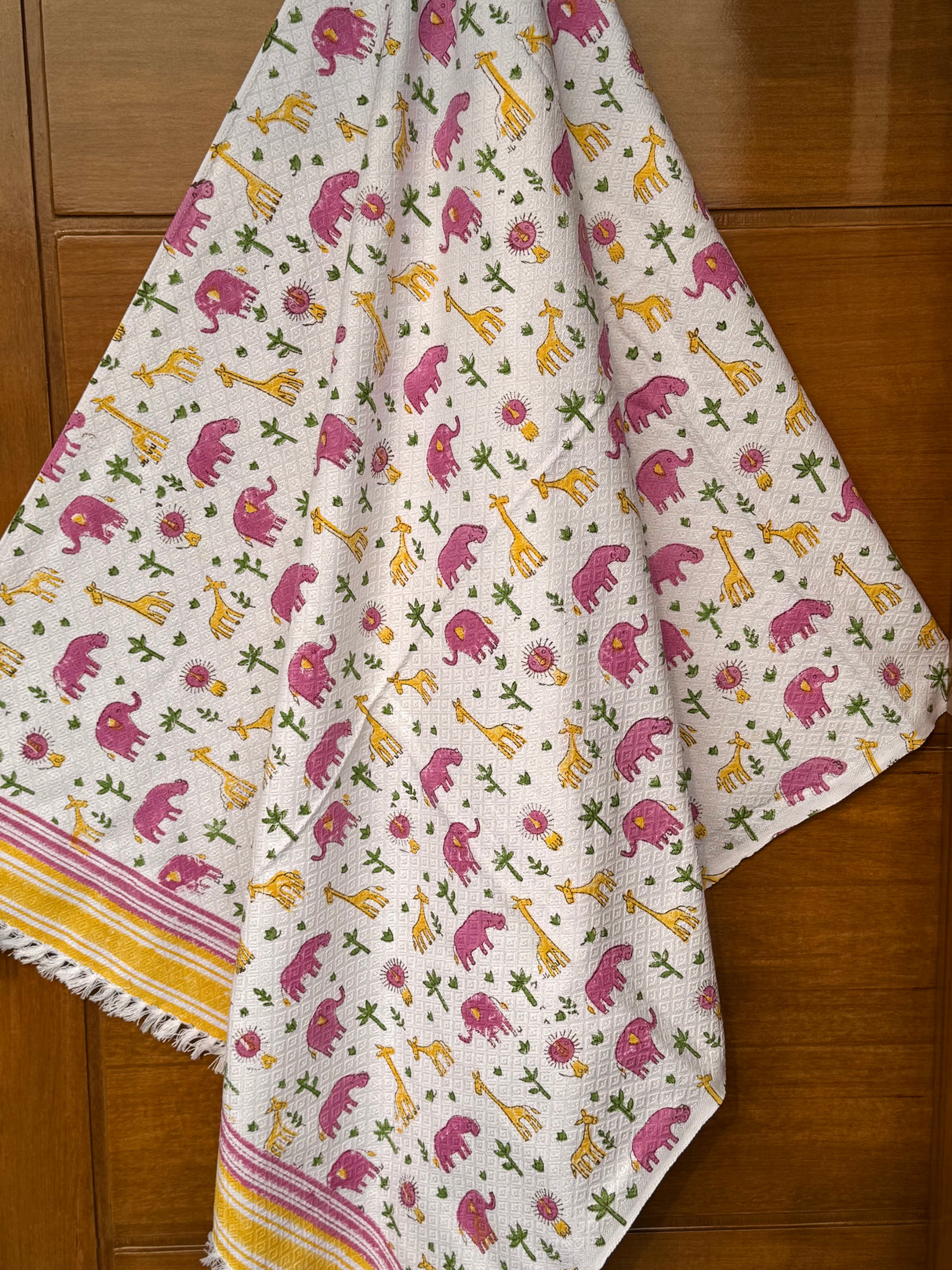 Elephant Giraffe Blockprint Kids Towel – Cotton Jacquard Weave