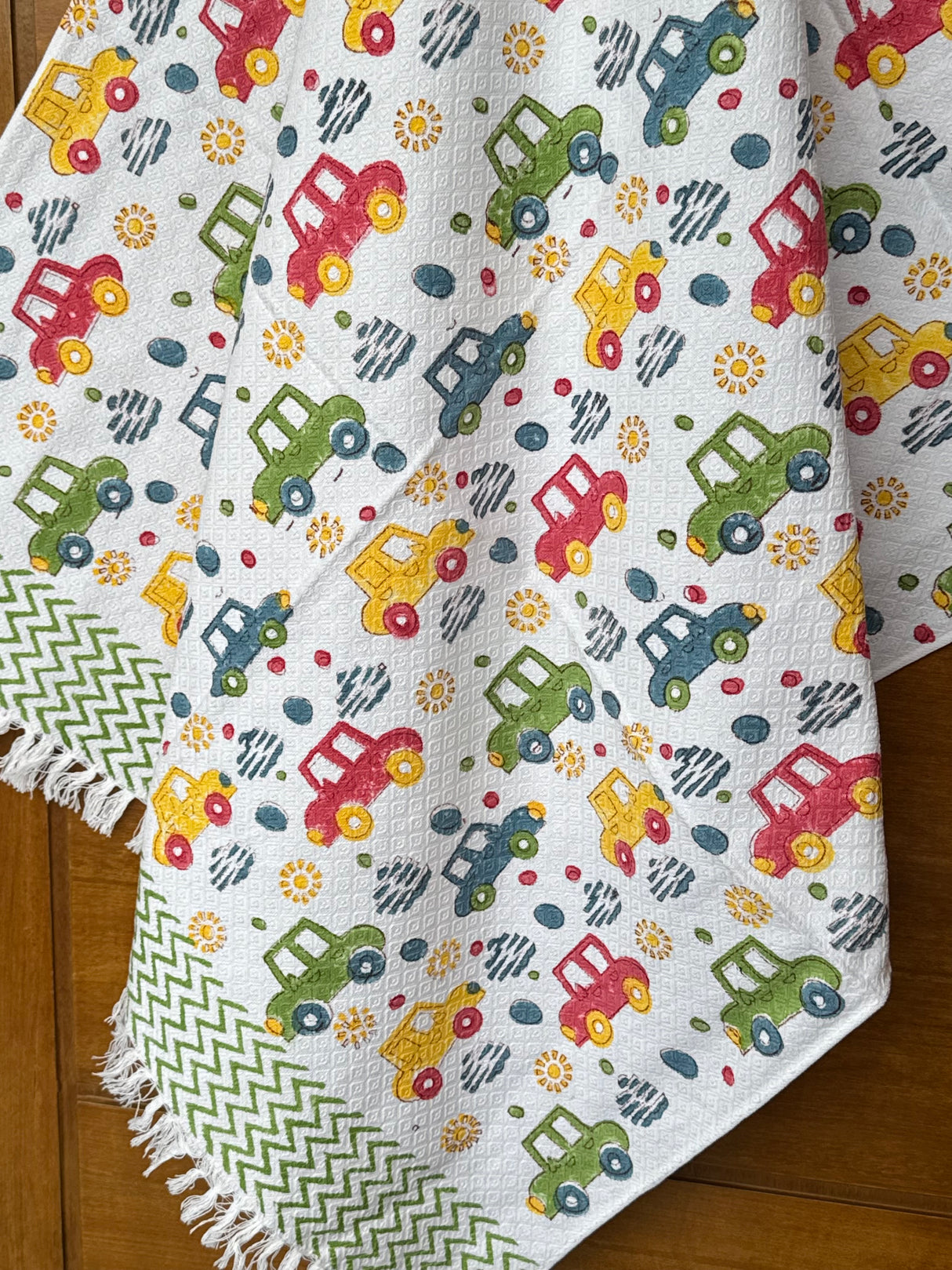Handblock Printed Colorful Car Cotton Towel – Lightweight, Perfect Playdate Gift