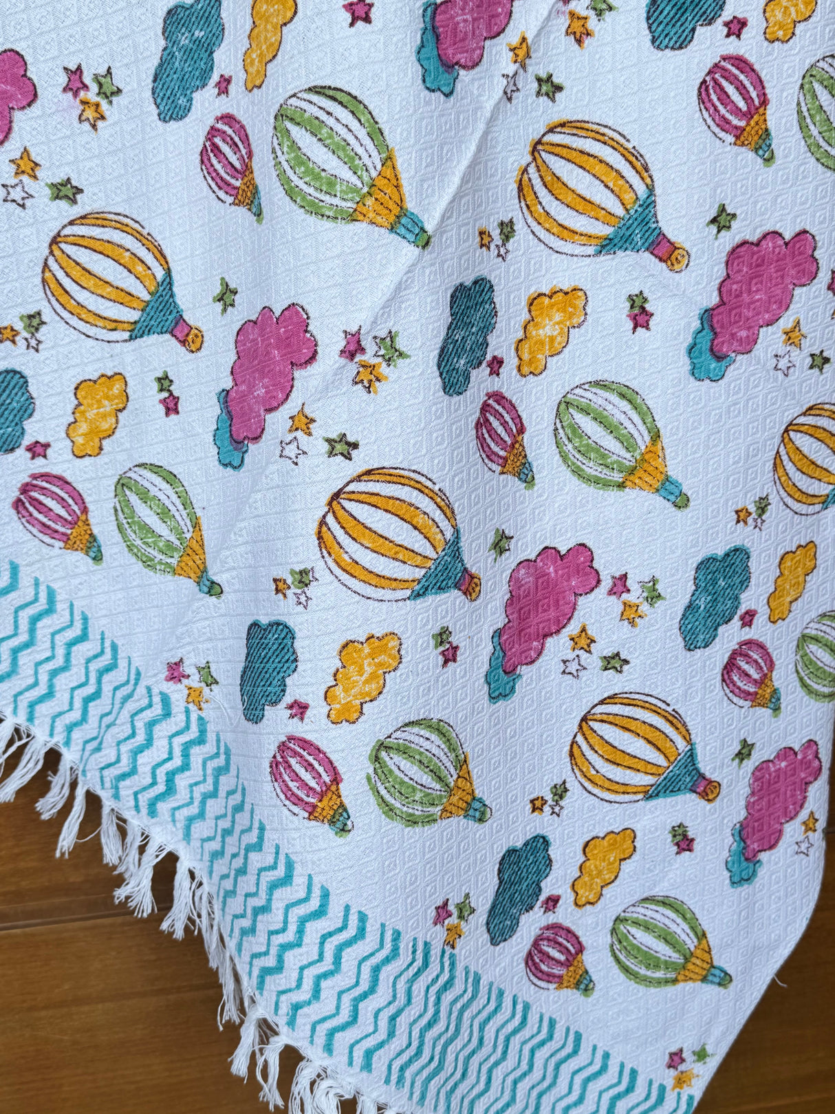 Handblock Printed Hot Air Balloon Kids Towel – Lightweight, Perfect Playdate Gift