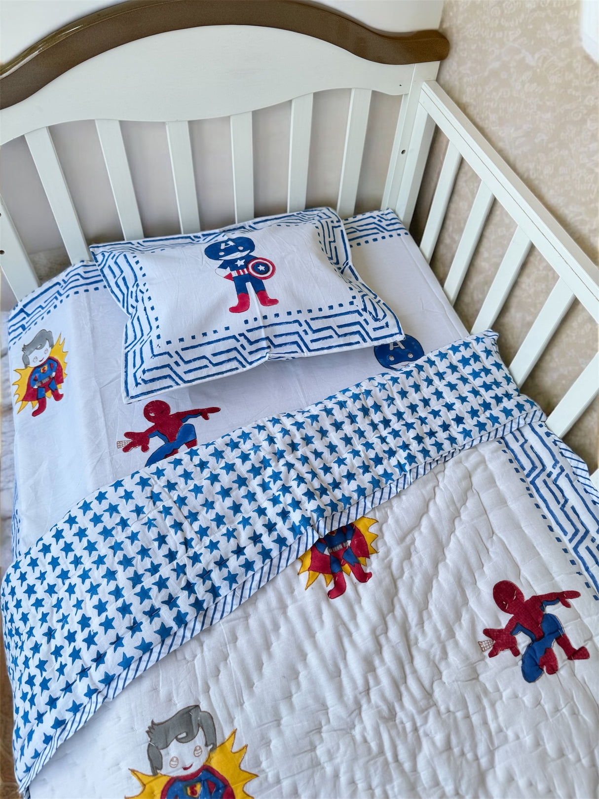 Super_hero_baby_cot_crib_cotsheet and quilt