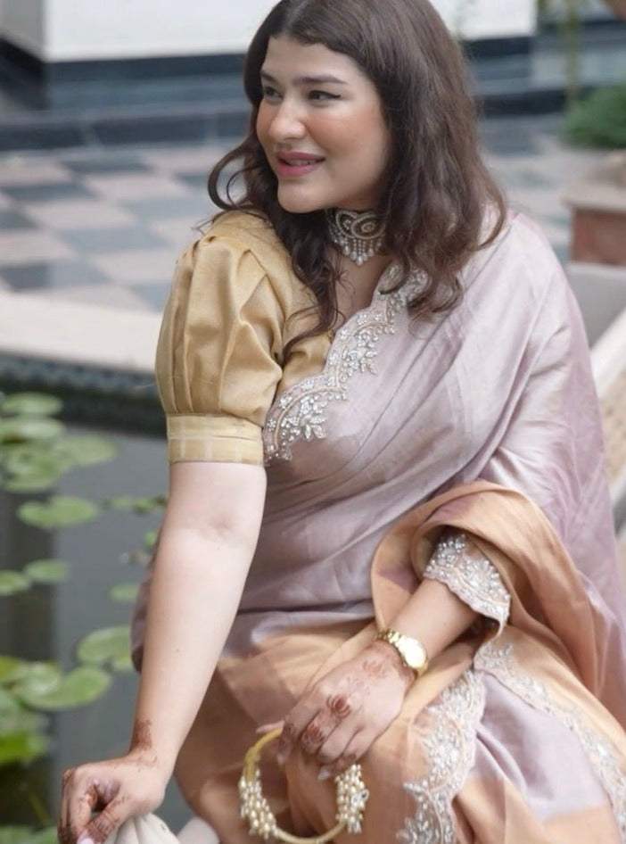 Handloom Tissue Silk Saree Accentuated with Handcrafted Border