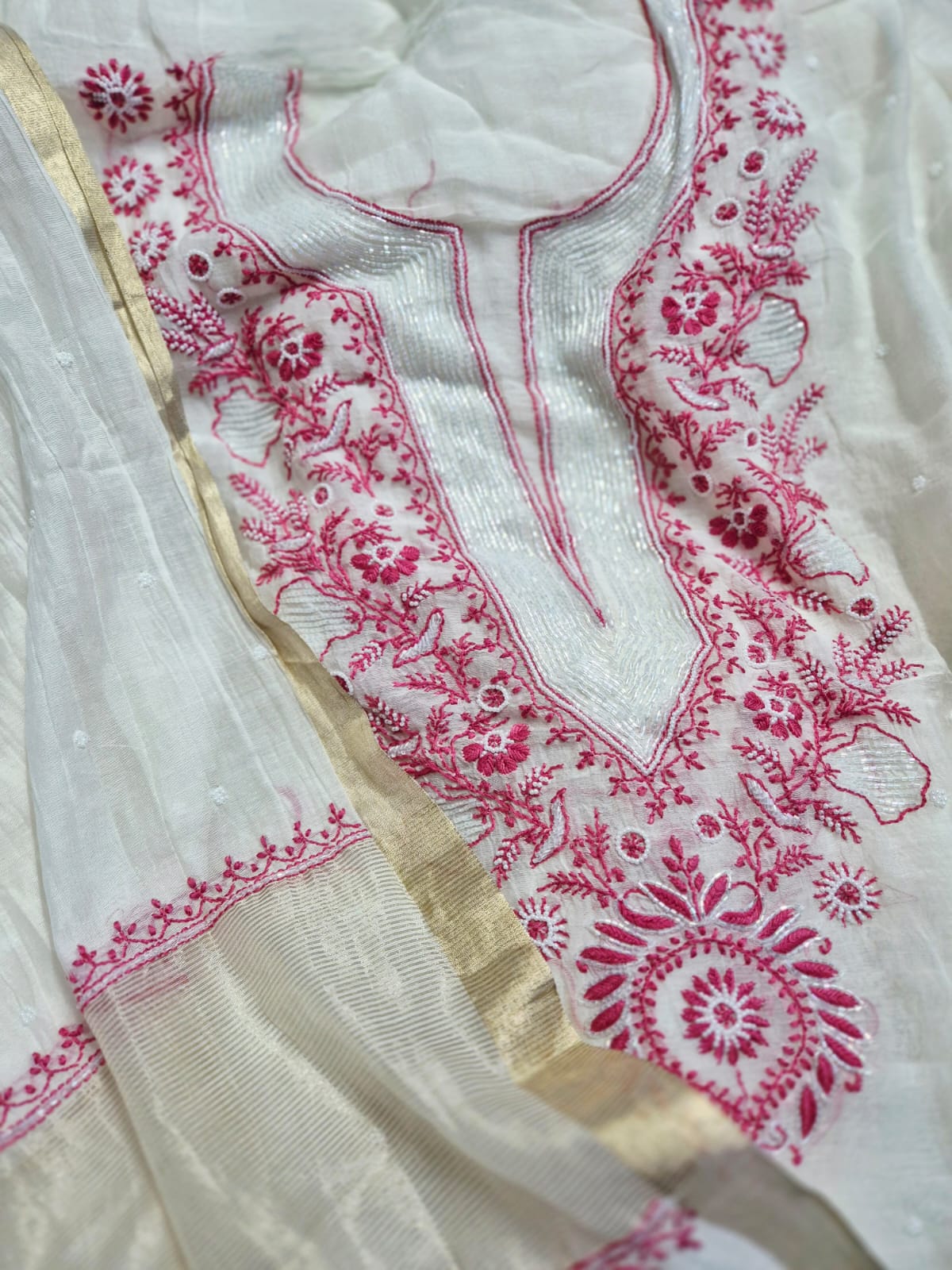 Under-the-Shade-of-Stars- Chikankari Chanderi-Mul-Unstitched-Suit-Set