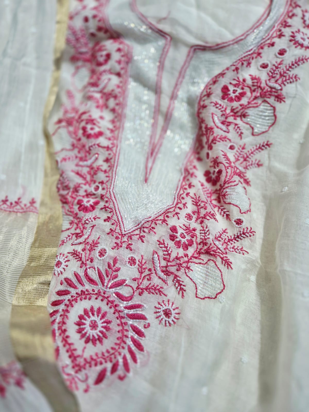 Under-the-Shade-of-Stars- Chikankari Chanderi-Mul-Unstitched-Suit-Set