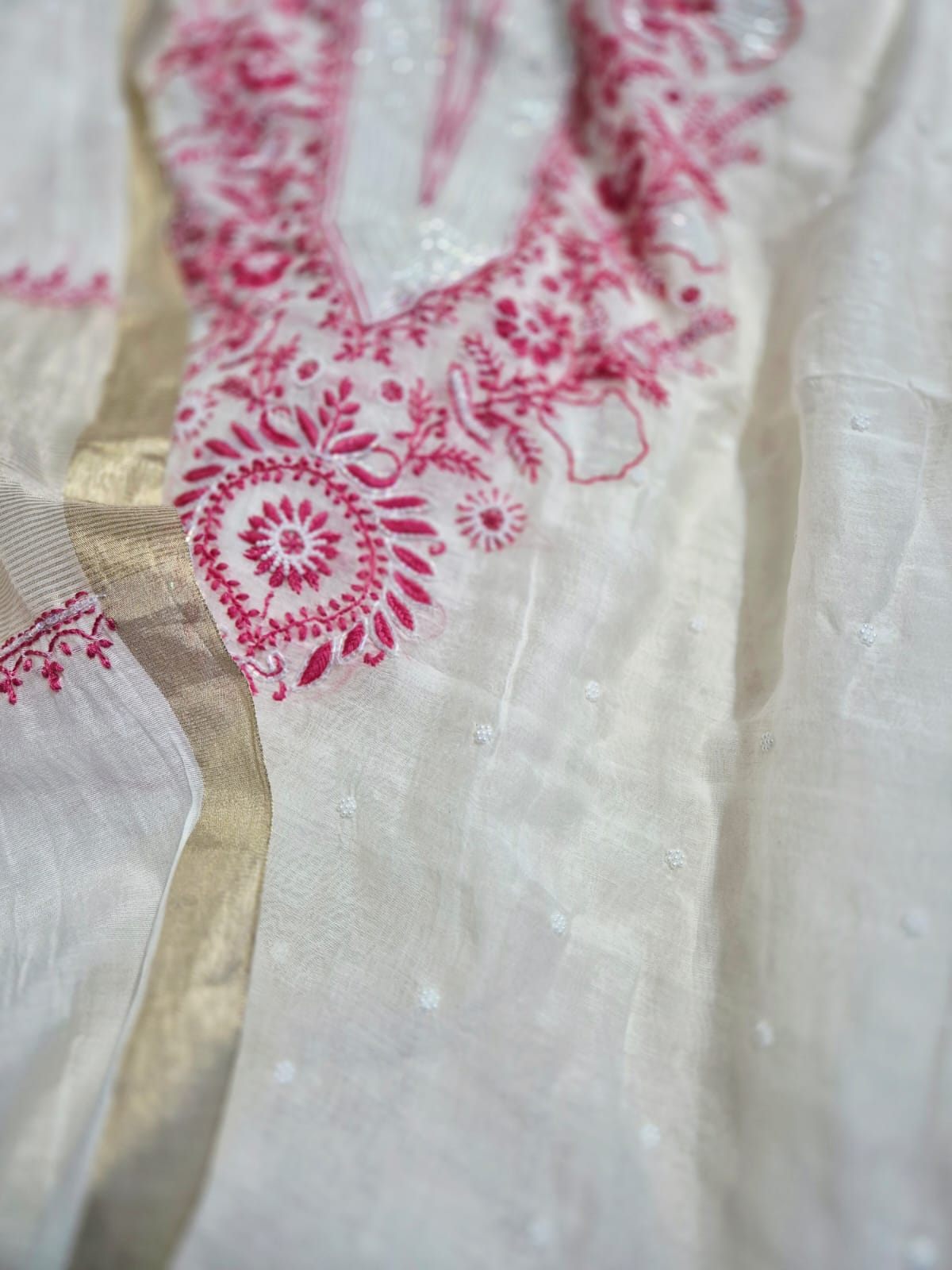 Under-the-Shade-of-Stars- Chikankari Chanderi-Mul-Unstitched-Suit-Set