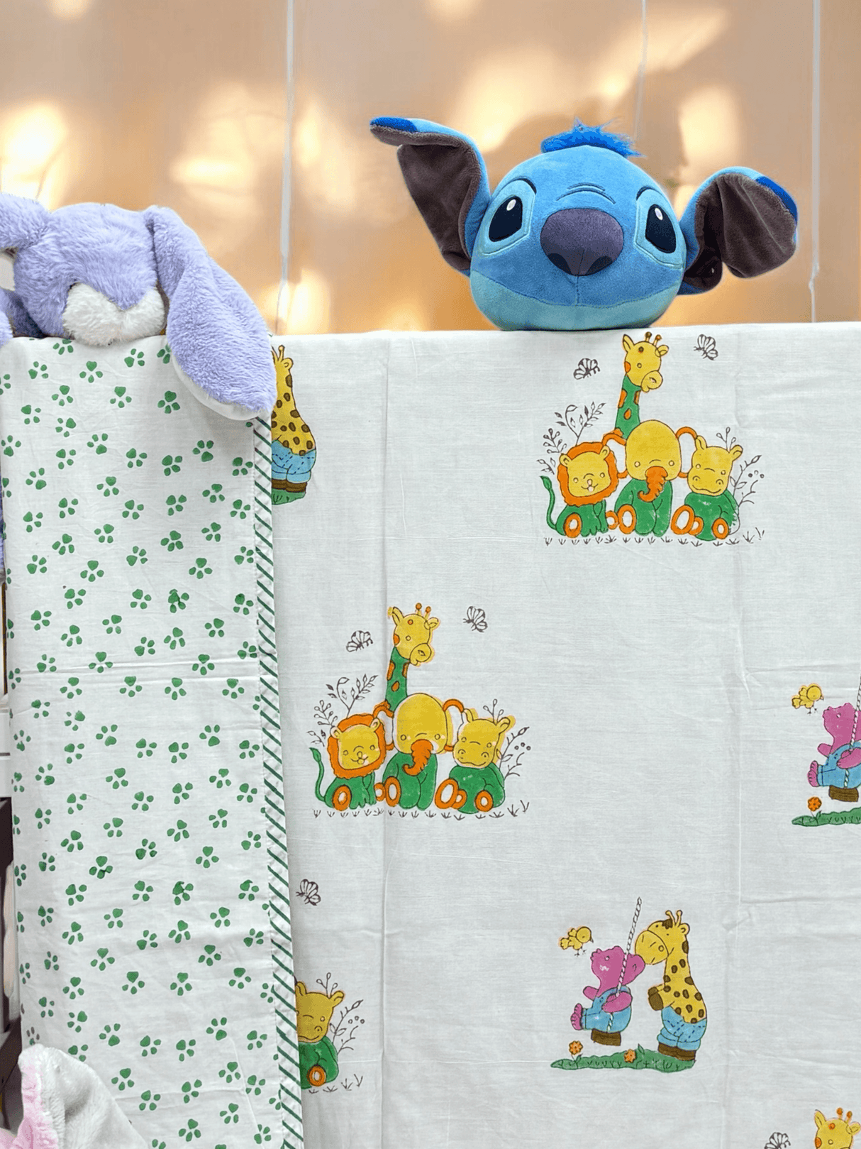 Reversible Kids Dohar with Cute Animal Prints Giraffe Elephant Lion Best Selling Dohars in India for International Buyers