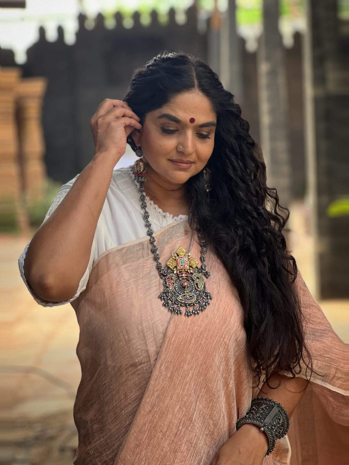 Handcrafted Silver Temple Necklace with earrings