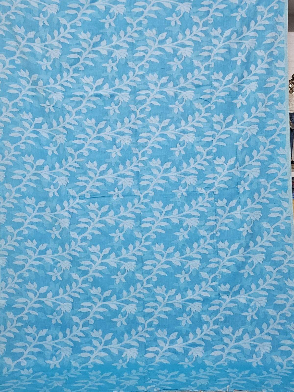 Blue Floral Cotton Saree made on Jacquard Loom
