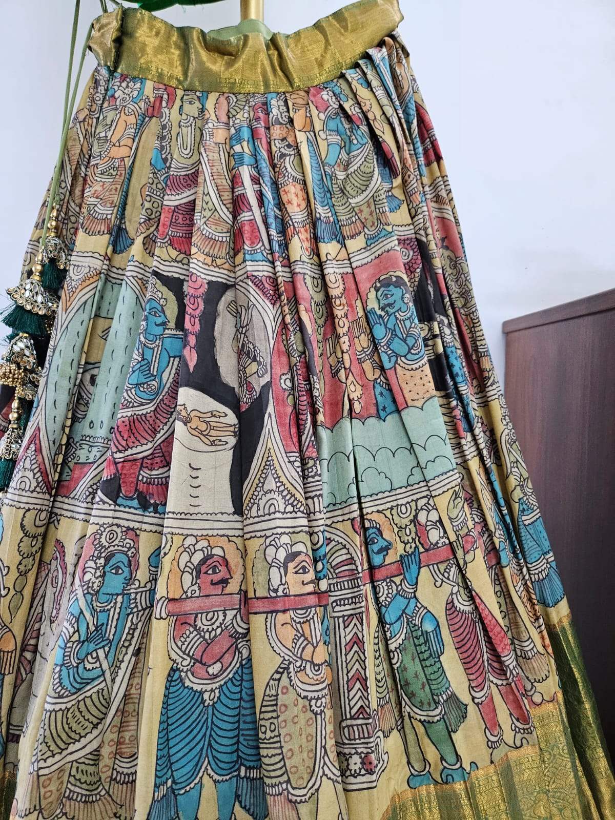 Green Limited Edition Kanchi Pattu Kalamkari Lehenga