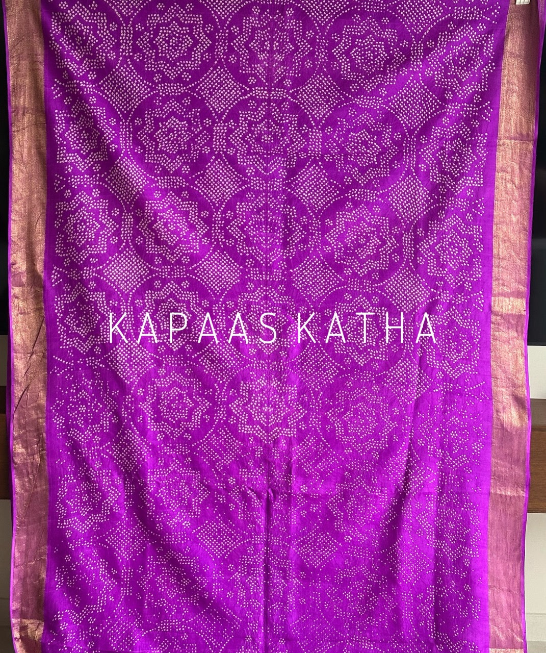 Pure Kanjivaram Silk Bandhani Saree in Purple | Kapaas Katha