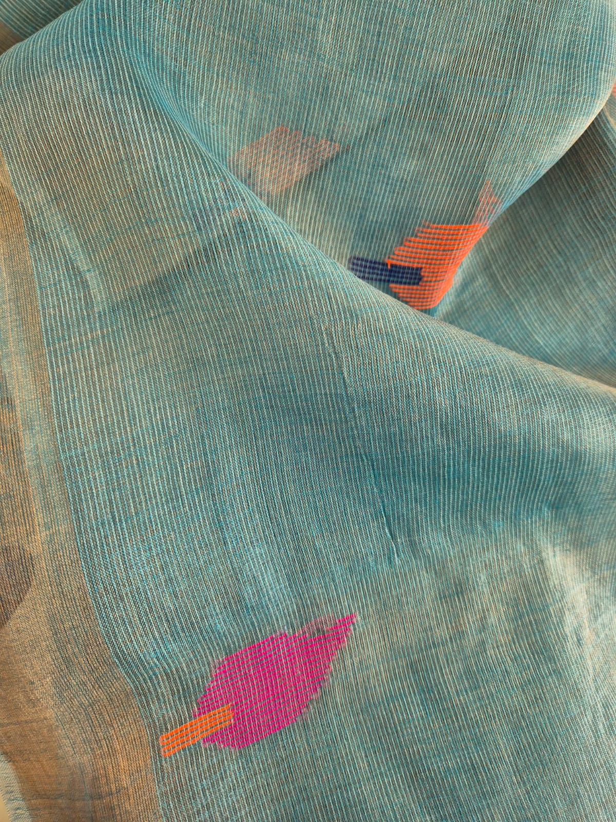 Aqua Blue Handloom Tissue Silk Saree with Jamdani weaving