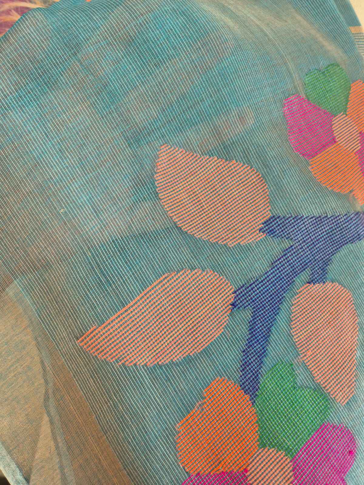 Aqua Blue Handloom Tissue Silk Saree with Jamdani weaving