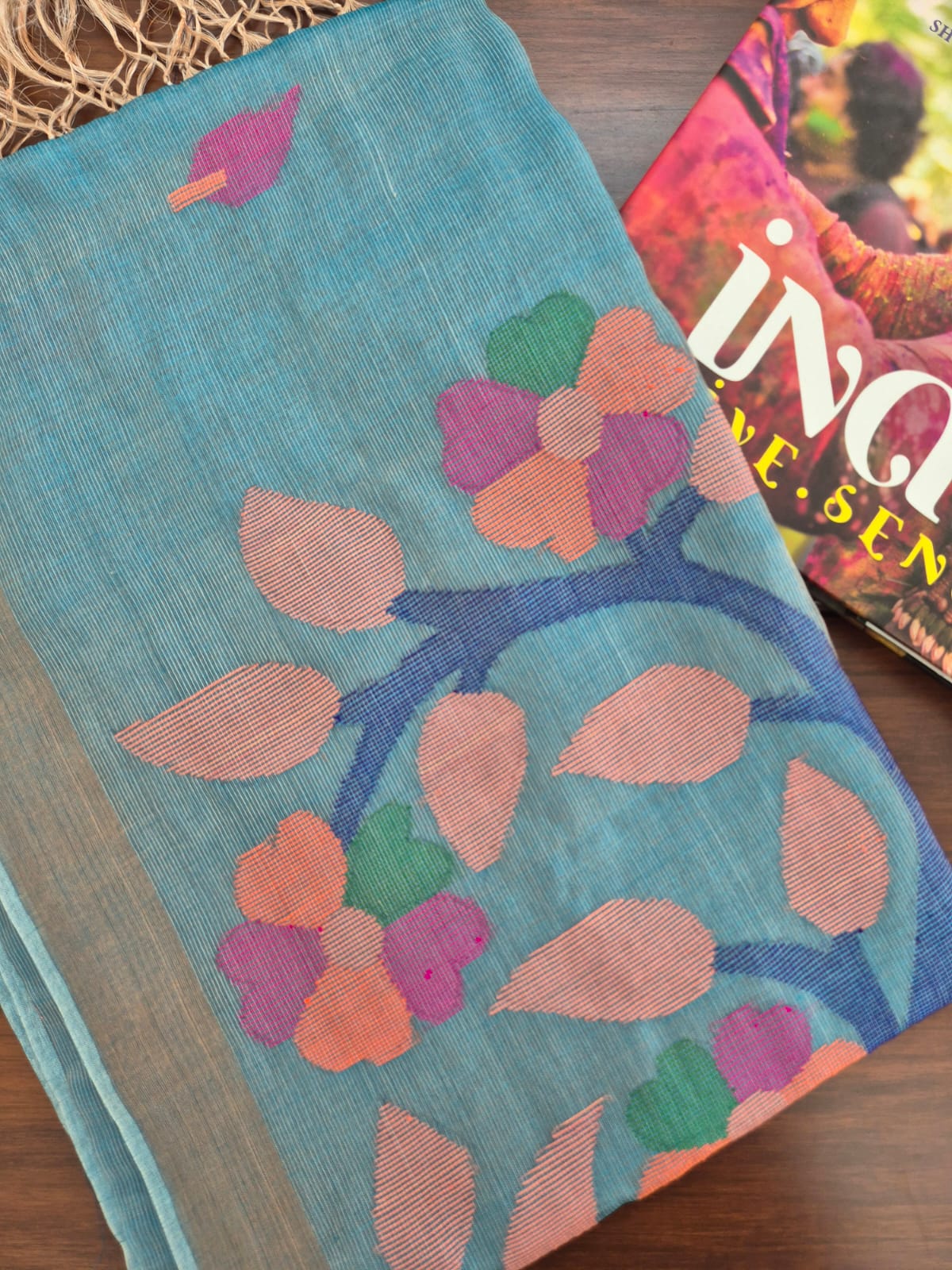 Aqua Blue Handloom Tissue Silk Saree with Jamdani weaving