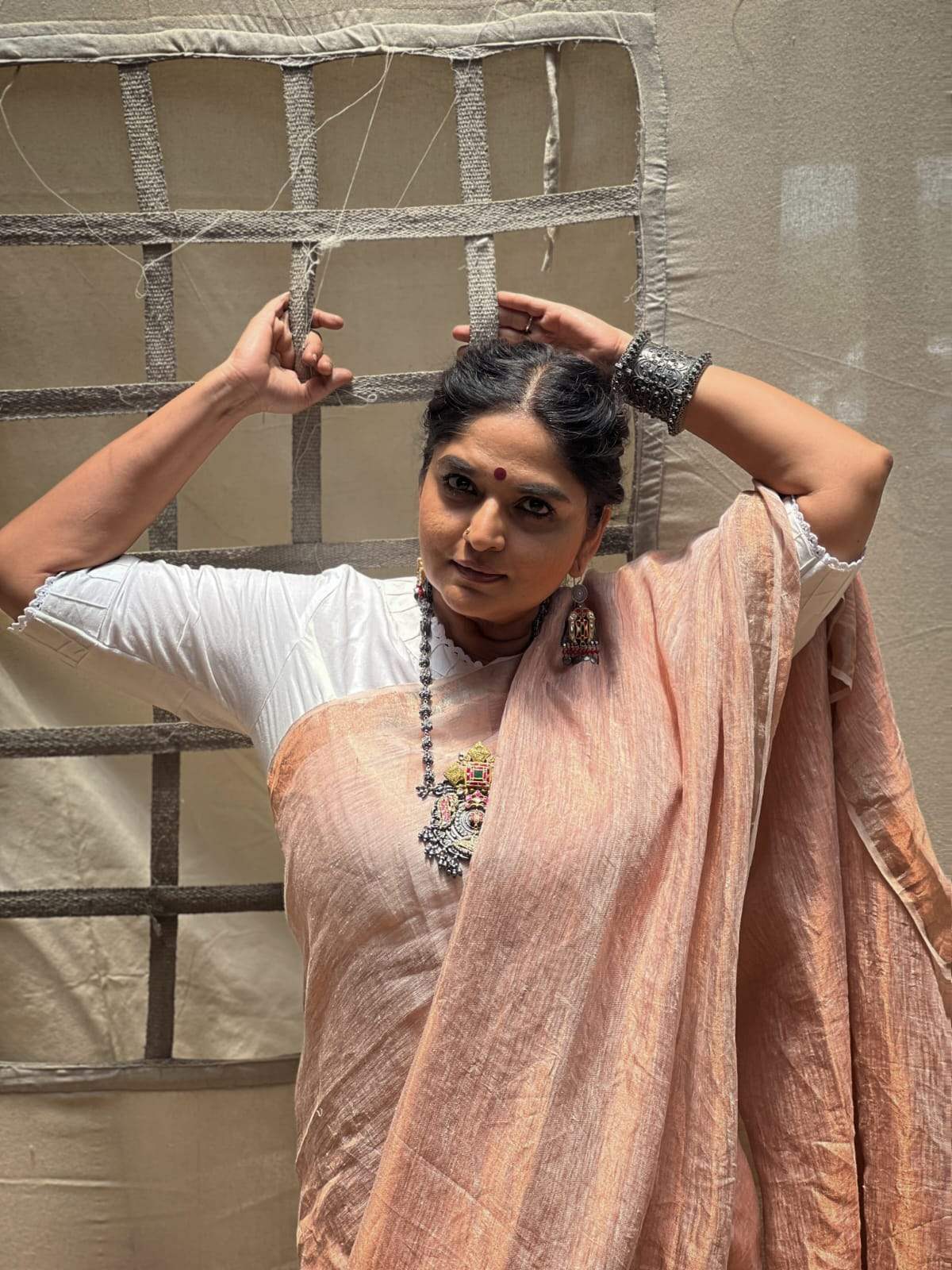 Handcrafted Silver Temple Necklace with earrings