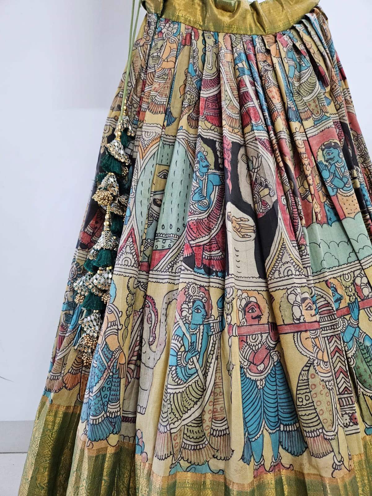 Green Limited Edition Kanchi Pattu Kalamkari Lehenga