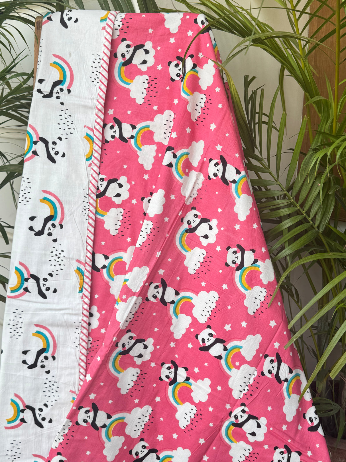 panda print kids dohar handcrafted mulmul cotton blanket for small business retailers